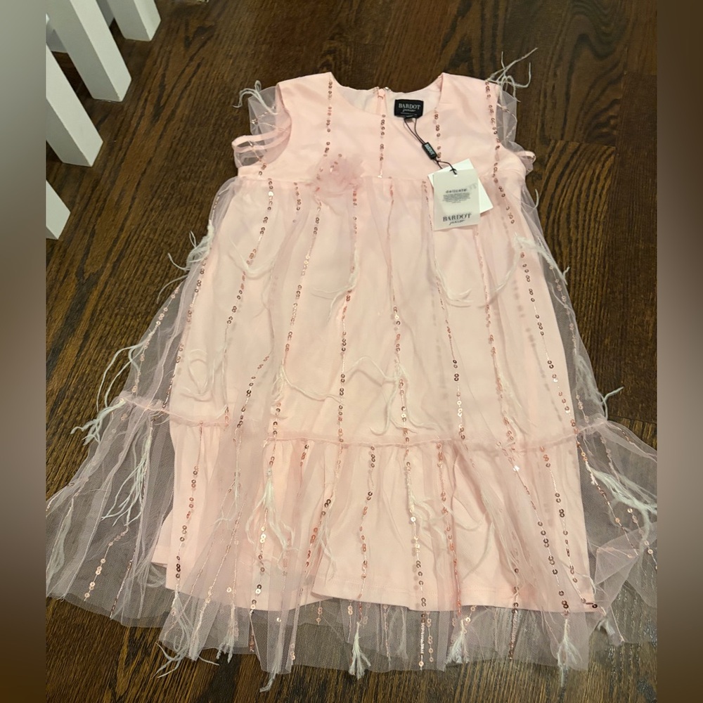 NEW Bardot Junior Pink dress with sequin and feather details, size 12
